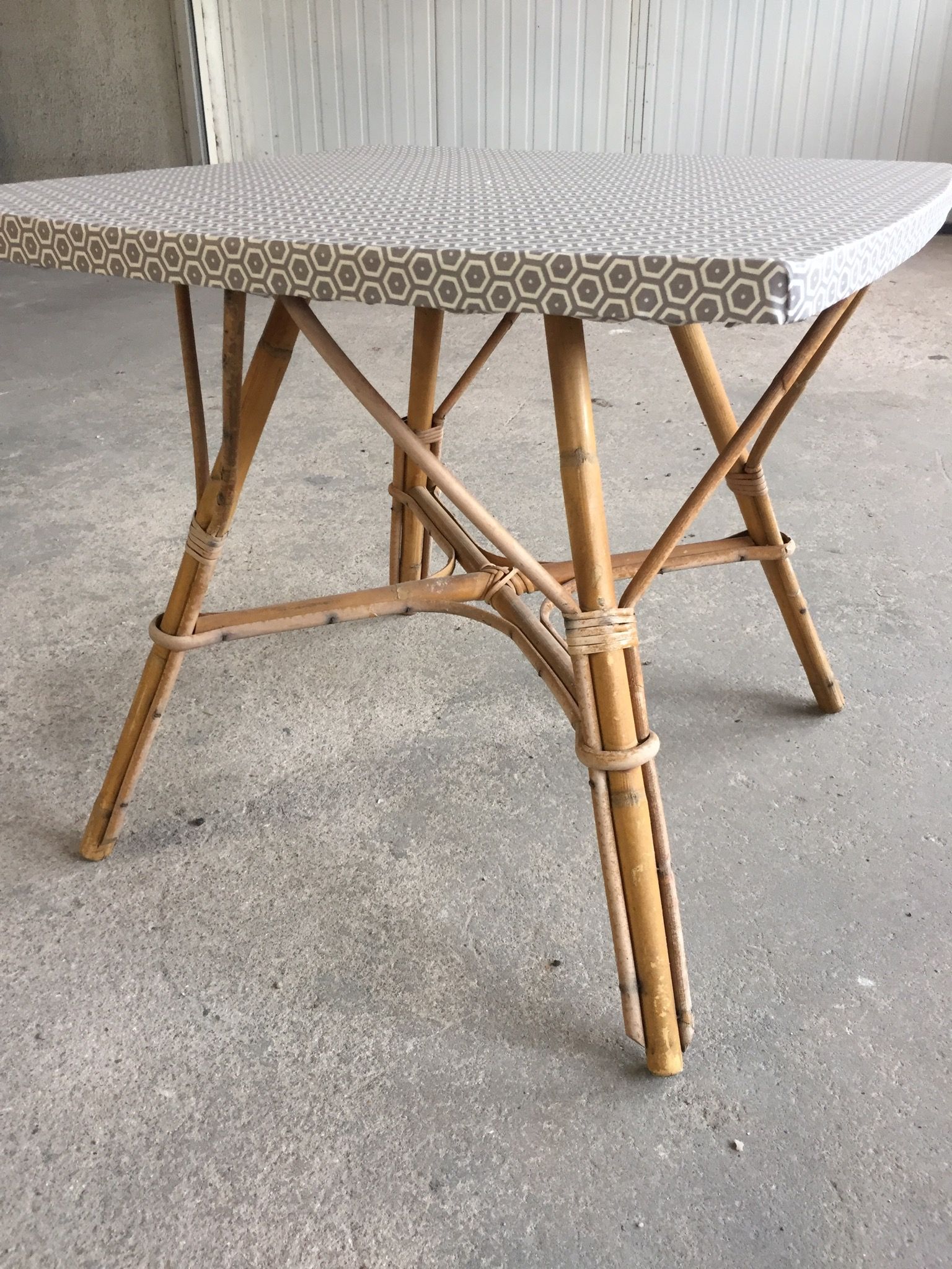 Table low revamped vintage rattan