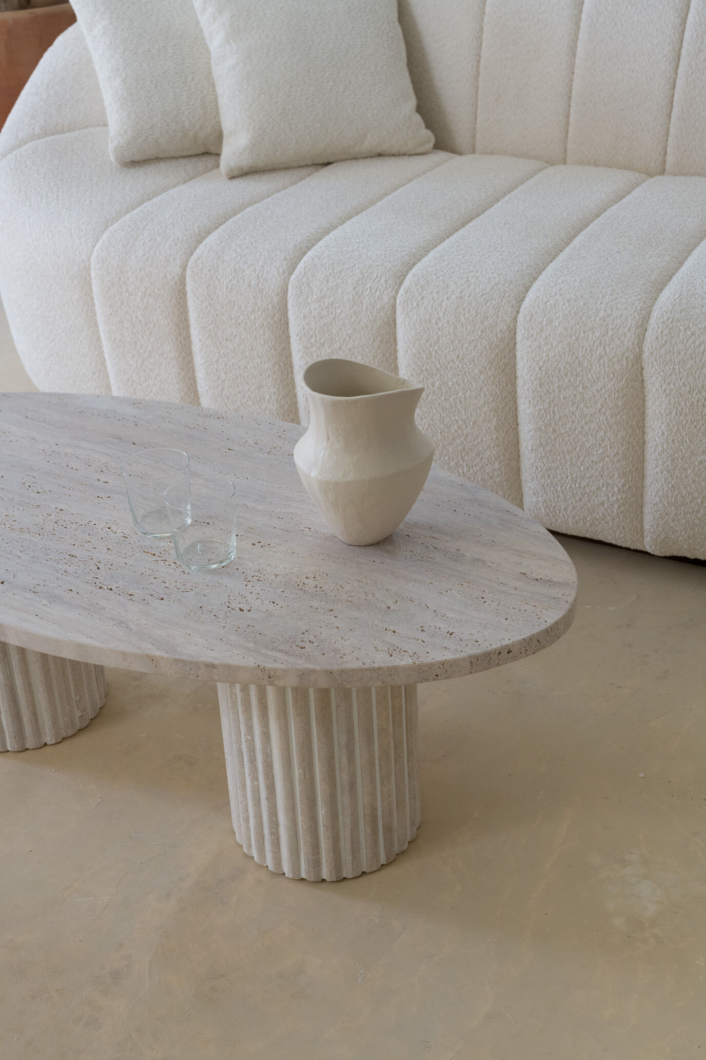 Calypso oval coffee table - natural travertine