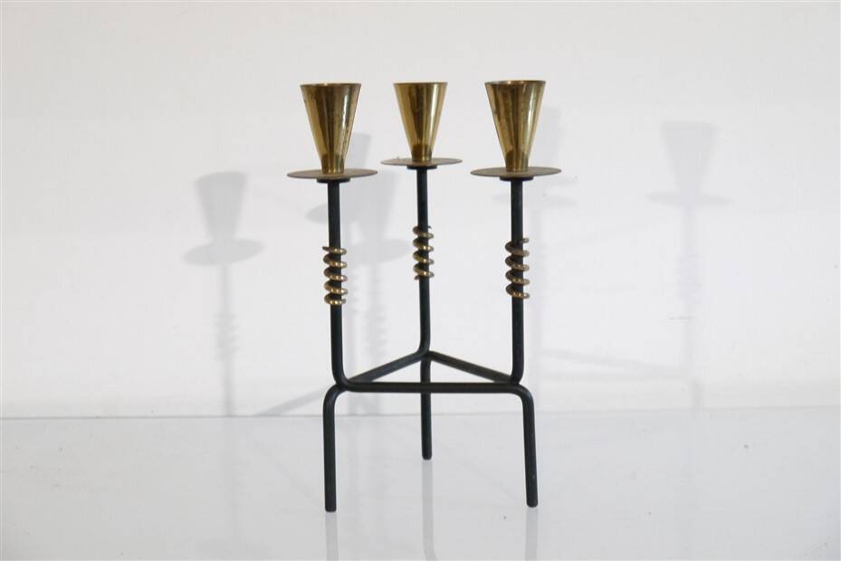 Swedish metal and brass candle holder by Nils Johan 1970