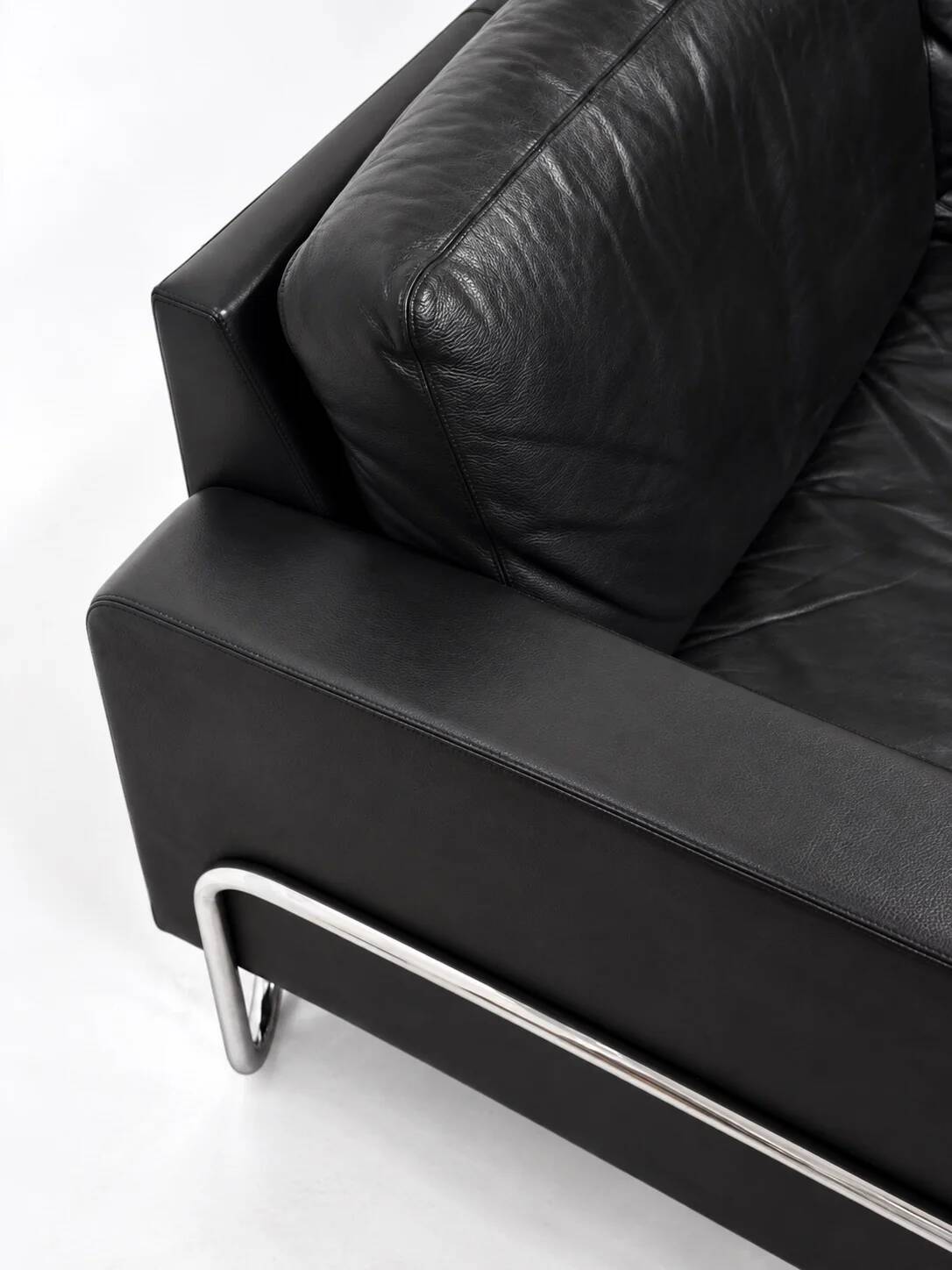 3-seater sofa W.H. Gispen for Dutch Originals, black leather and chrome