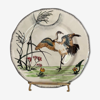 Assiette plate, les grands oiseaux gien collection la grue