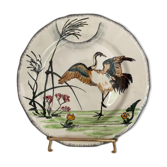 Assiette plate, les grands oiseaux gien collection la grue