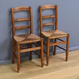 Pair of rush-seated chairs in cherry wood – late 19th century