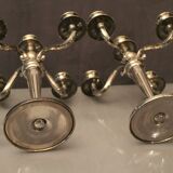 Pair of large candlesticks with 4 silver metal lights in Louis XVI style