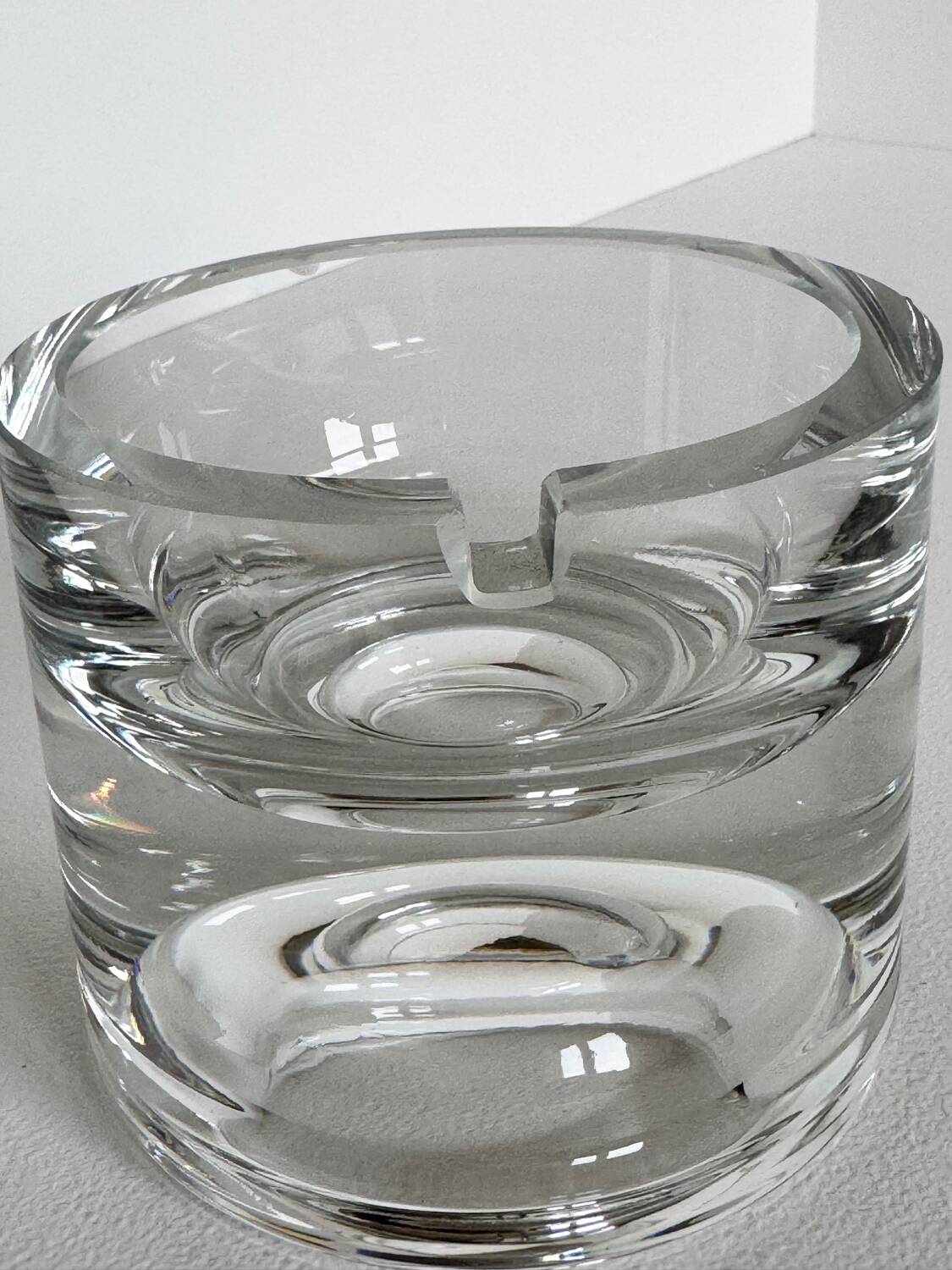 Vintage Modernist Heavy Round Clear Glass Ashtray