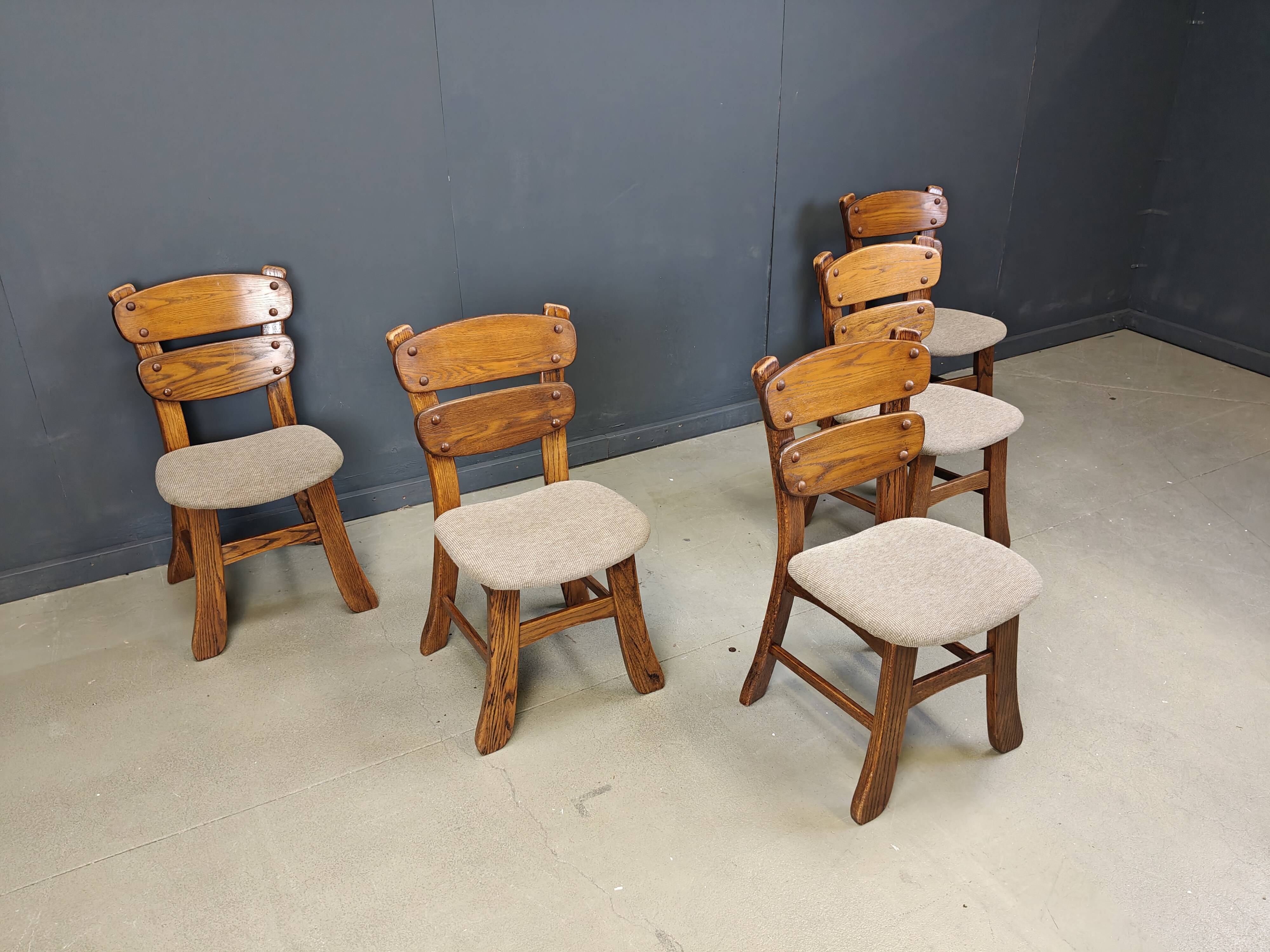 Vintage brutalist dining chairs, set of 5 - 1960s