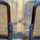 Pair of wide caned armchairs from the Art Nouveau period.