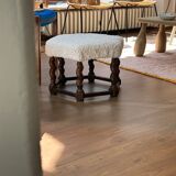 Tabouret de ferme danois moderne brutaliste des années 30 en chêne et laine