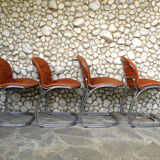 Seérie of 4 chairs Sabrina design Gastone Rinaldi for Rima, tawny leather, 1970