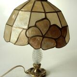 Mid Century handmade table lamp Tiffany Style, made of  mother of pearl, glass and metal, vintage