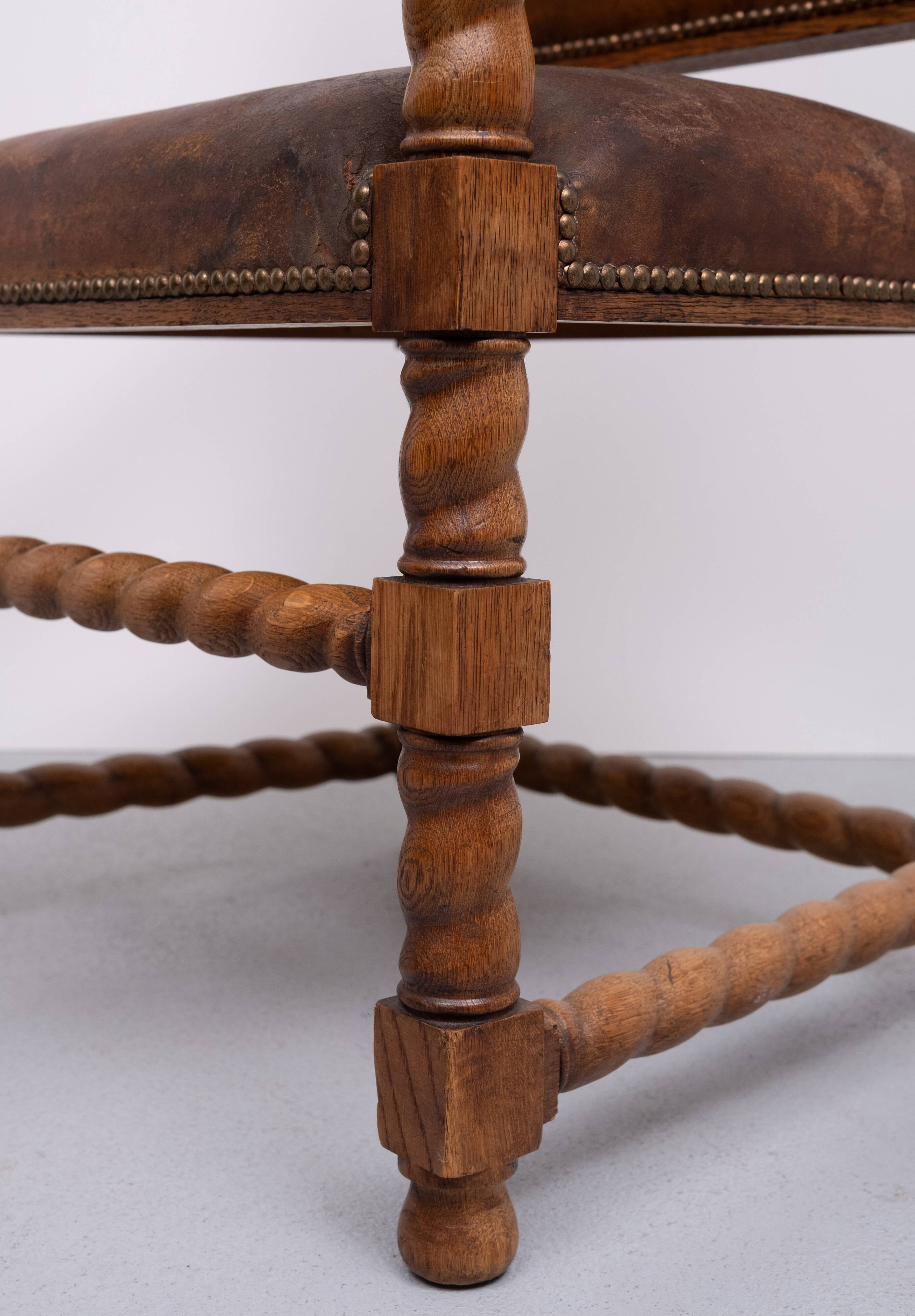 Dutch 19th Century Oak Baroque open Arm Chair