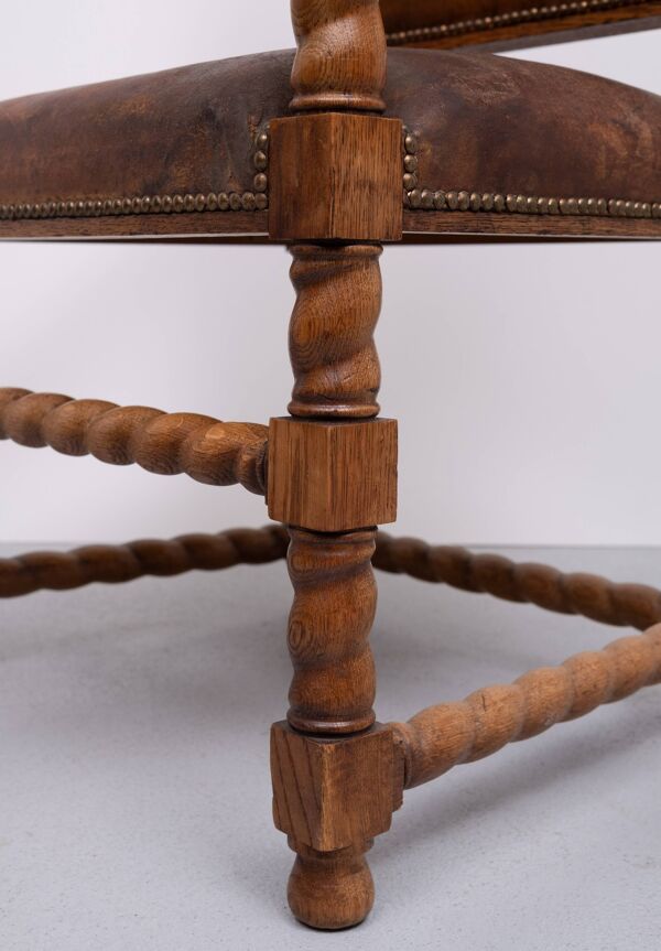 Chaise à bras ouverte baroque en chêne néerlandais du 19ème siècle