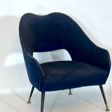 Vintage Italian blue fabric and brass armchair from 50s
