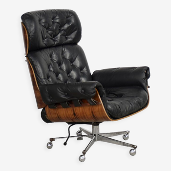 Swiss Modern Leather & Bent Wood Lounge Chair from Stoll Giroflex