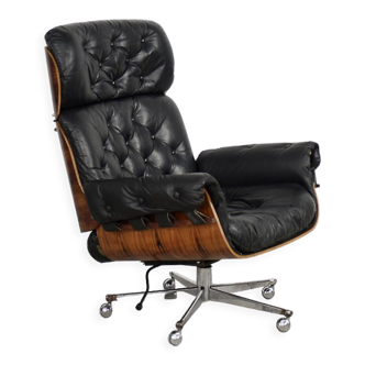 Swiss Modern Leather & Bent Wood Lounge Chair from Stoll Giroflex