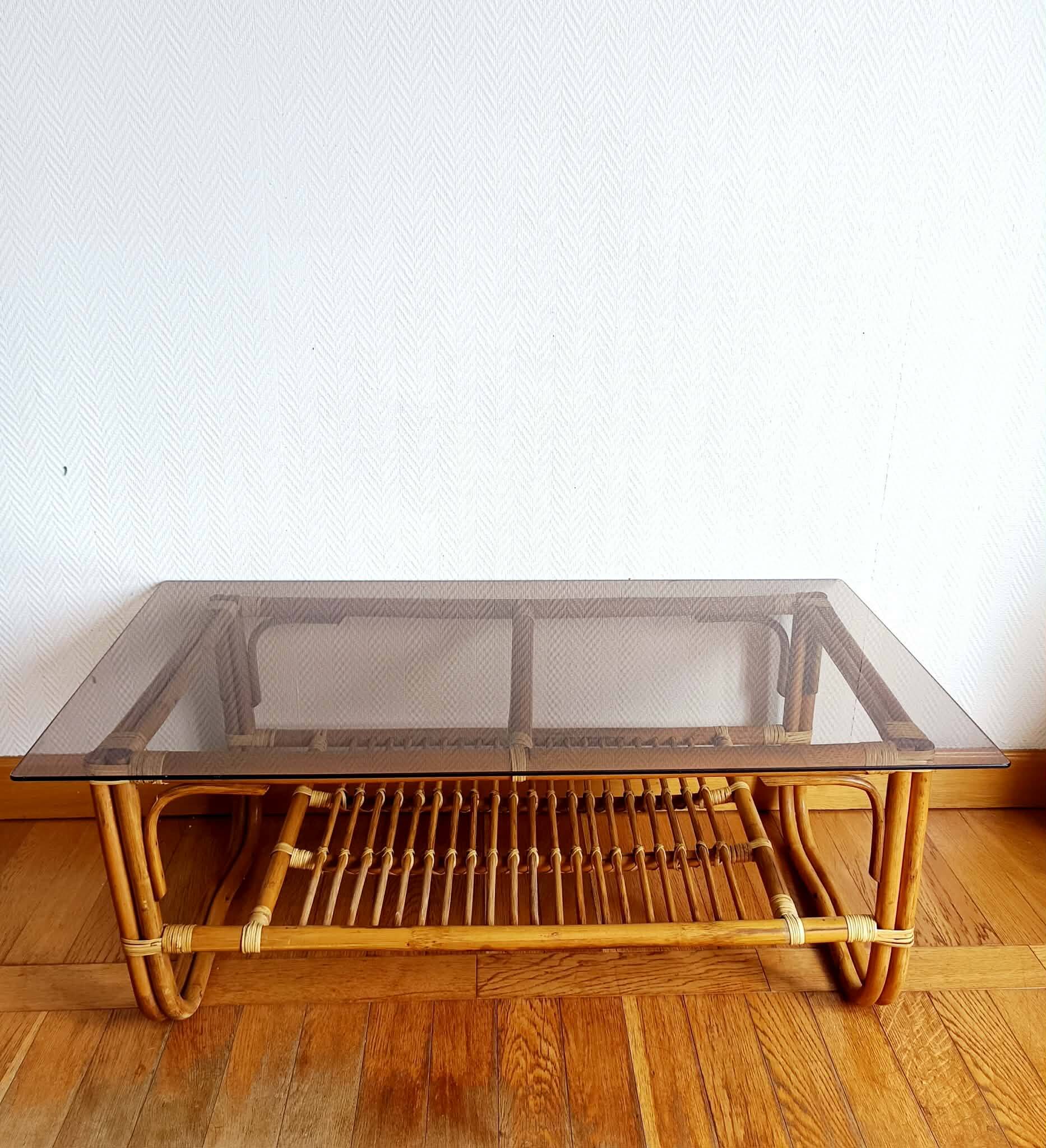 Vintage 1960s rattan coffee table