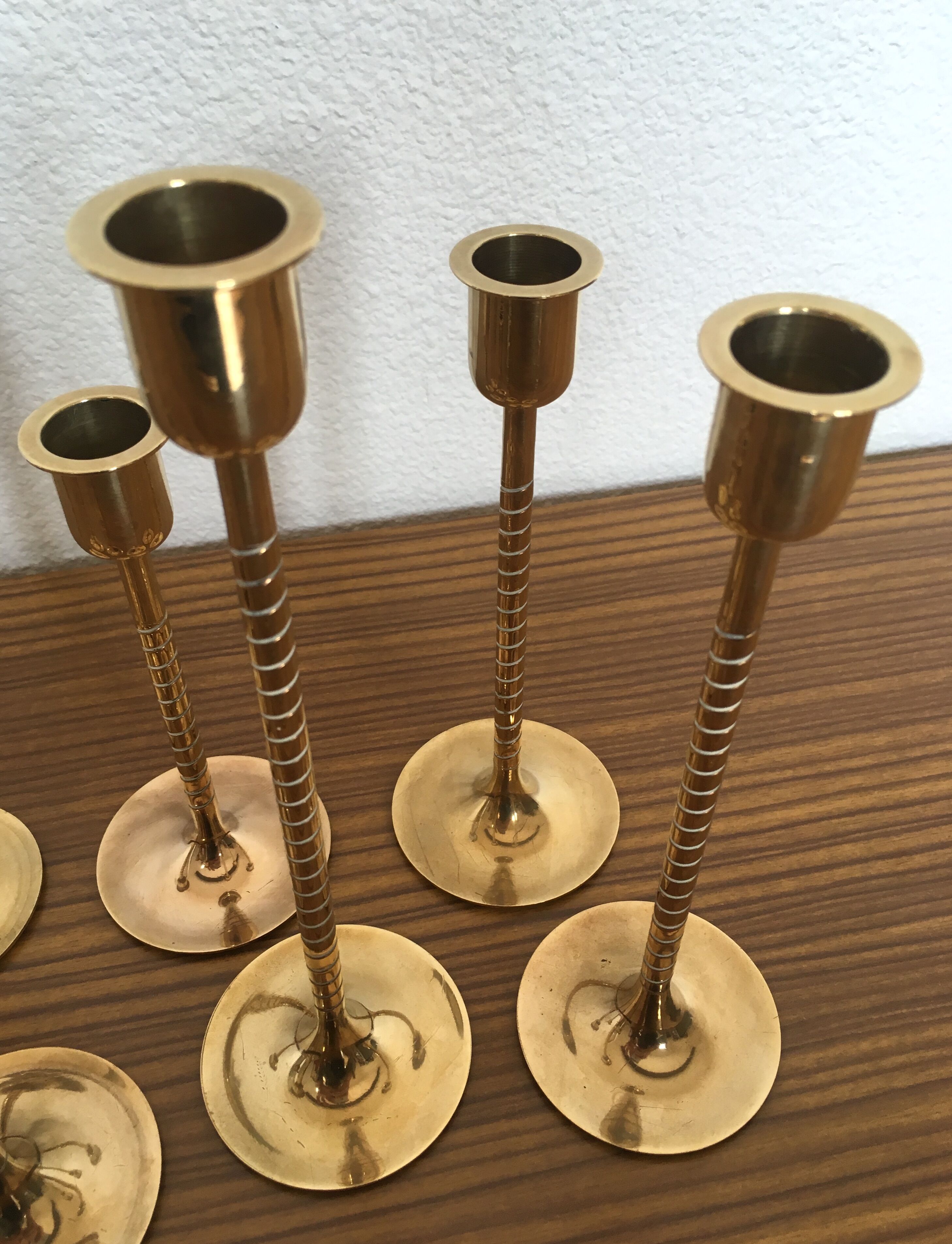 Series of 7 Scandinavian brass candlesticks
