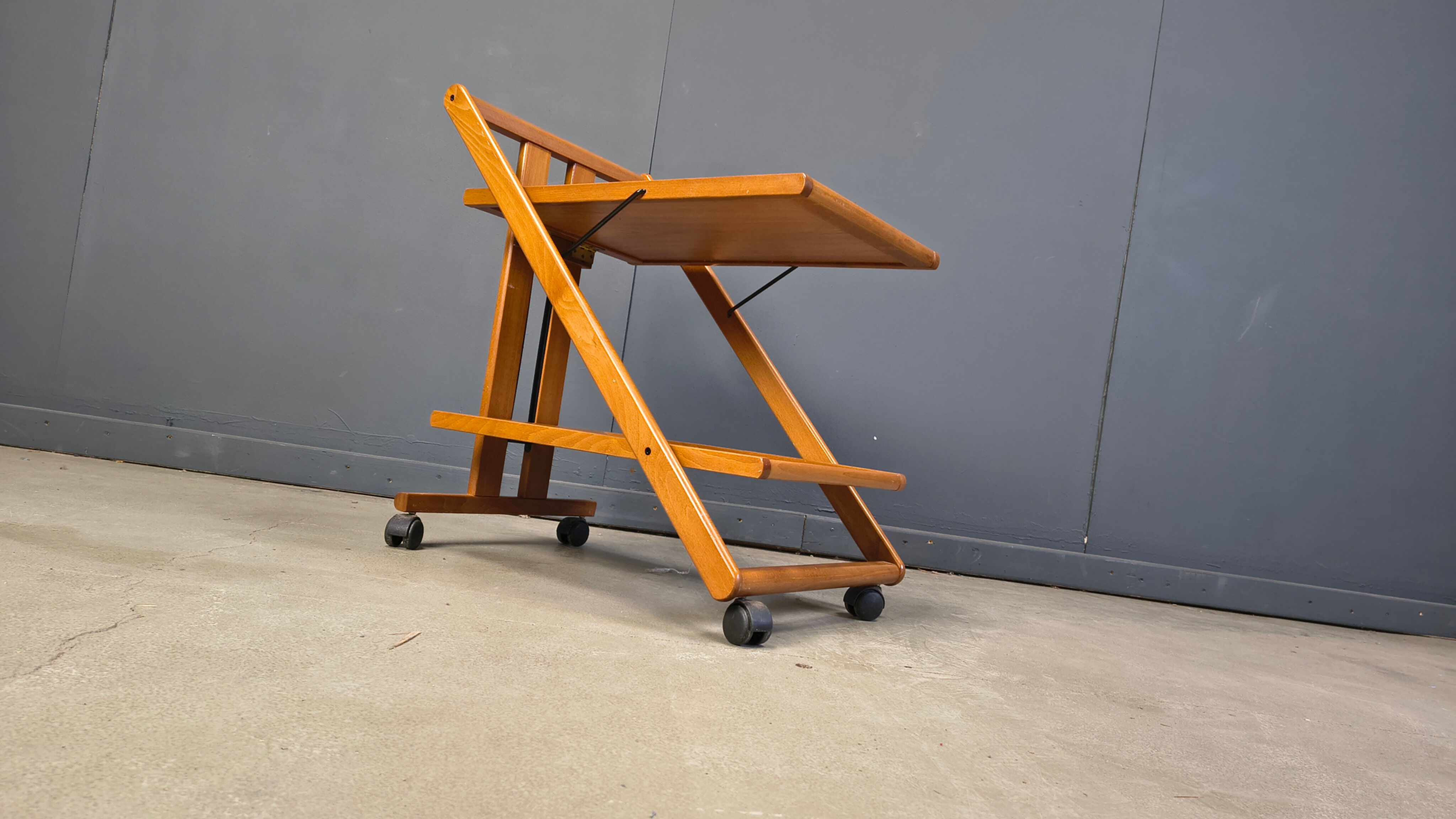 Vintage Italian foldable wooden serving cart, 1980s