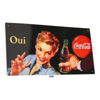 Ancienne plaque enseigne publicitaire Coca Cola "oui" vintage