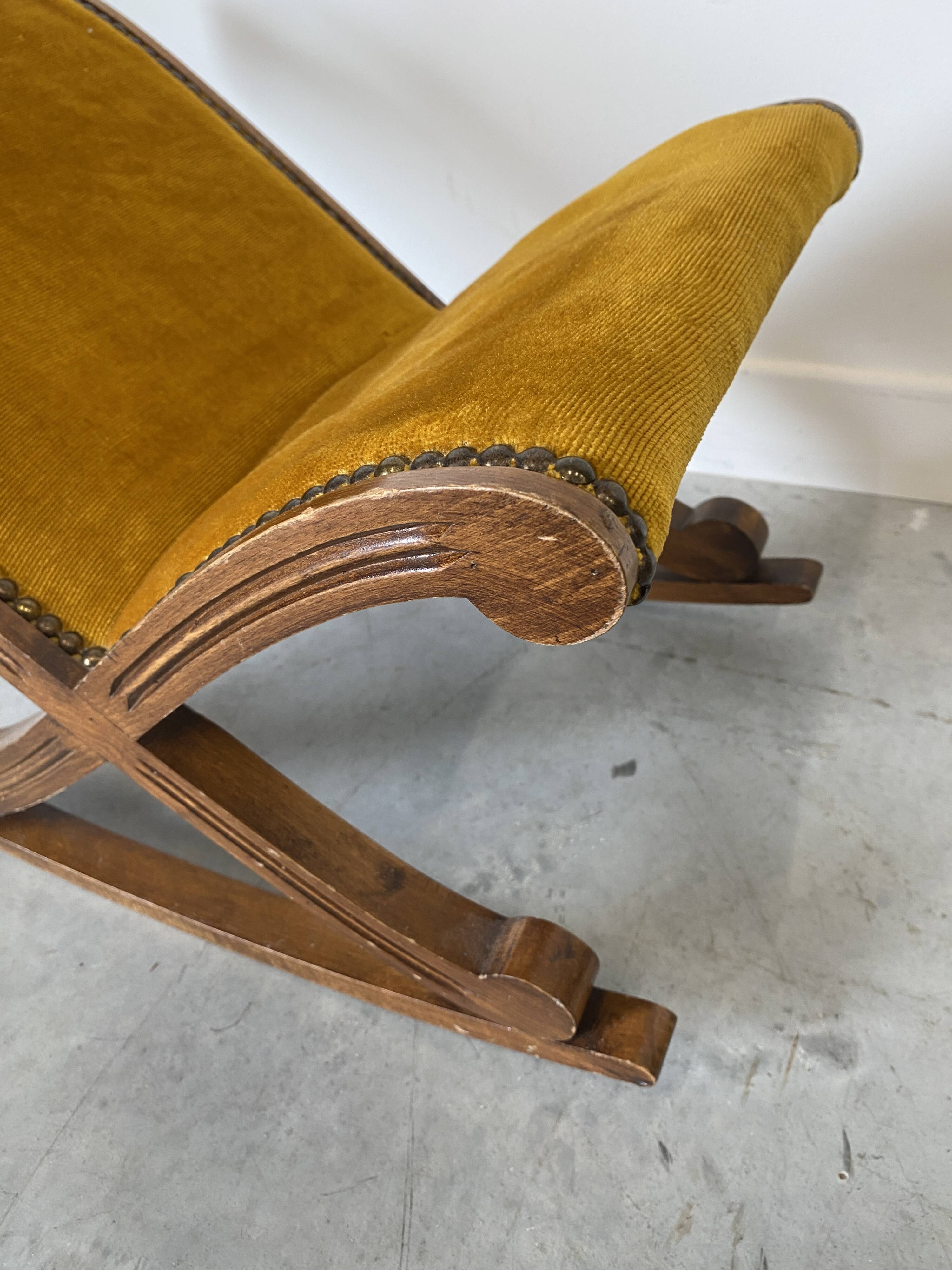 Small rocking stool – wood & velvet