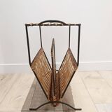 Wicker and metal side table magazine rack
