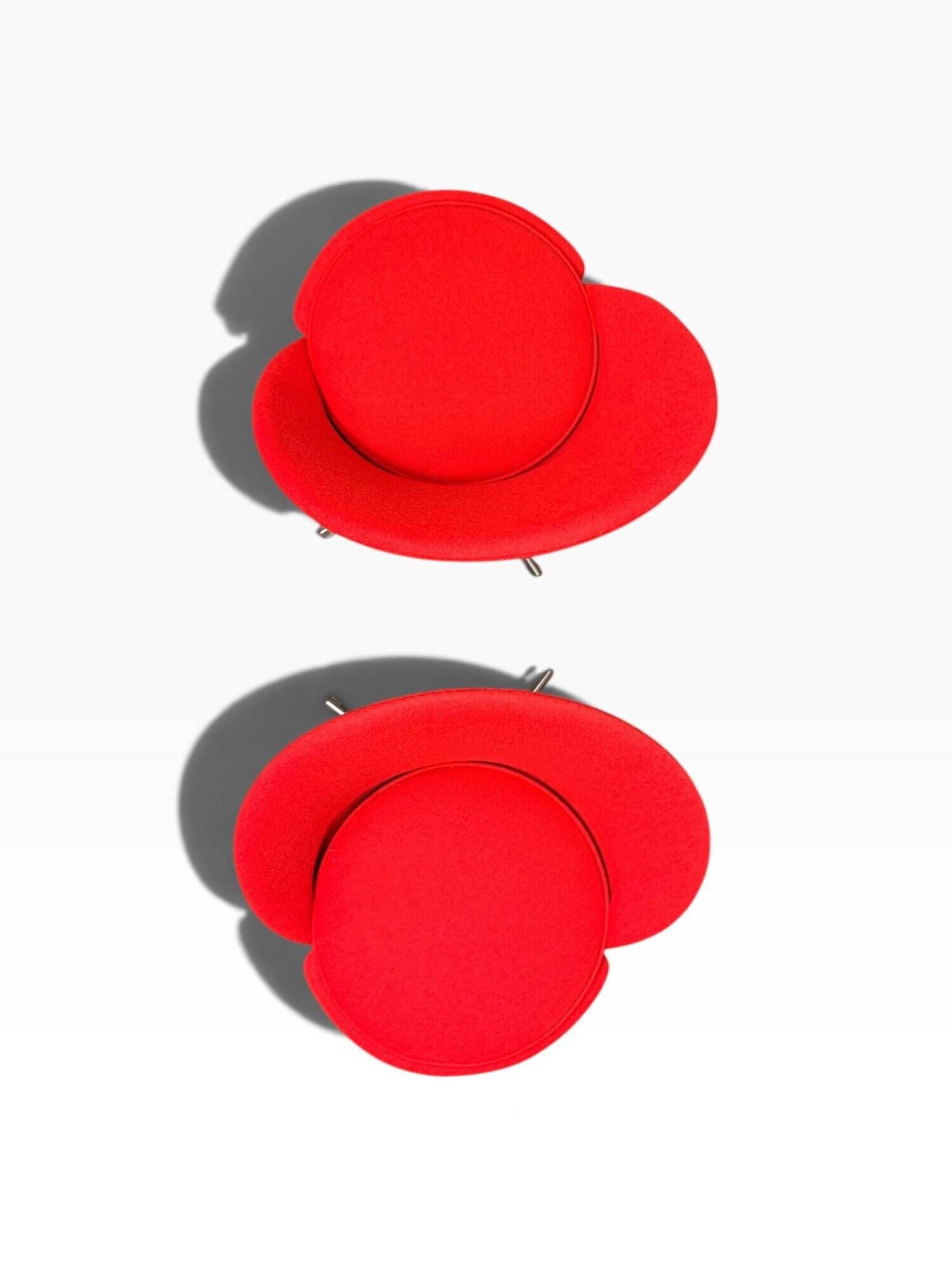 Pair of Cone Chair armchairs by Verner Panton for Vitra, red wool fabric.