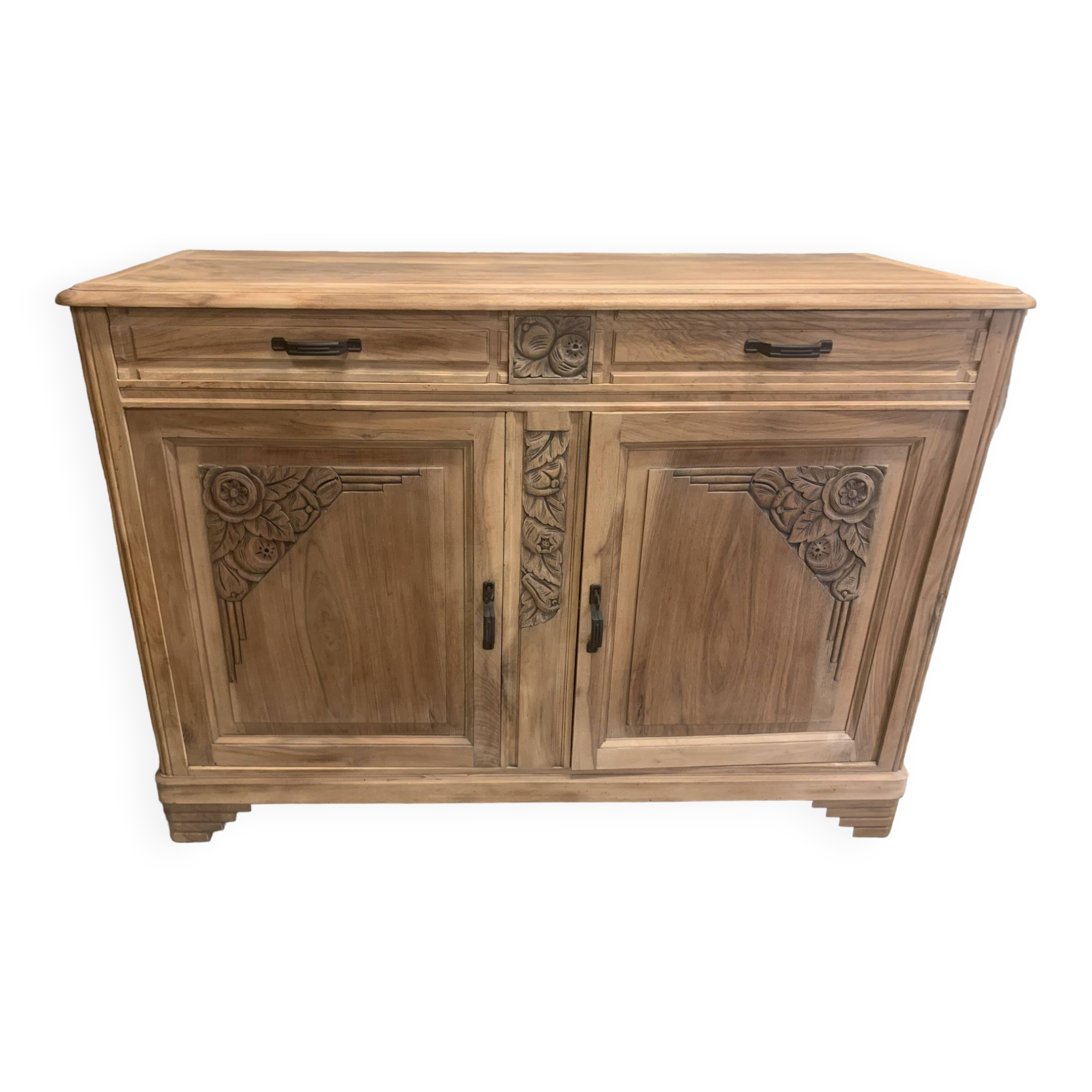 Art Deco raw wood sideboard in solid walnut