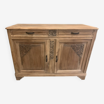 Art Deco raw wood sideboard in solid walnut