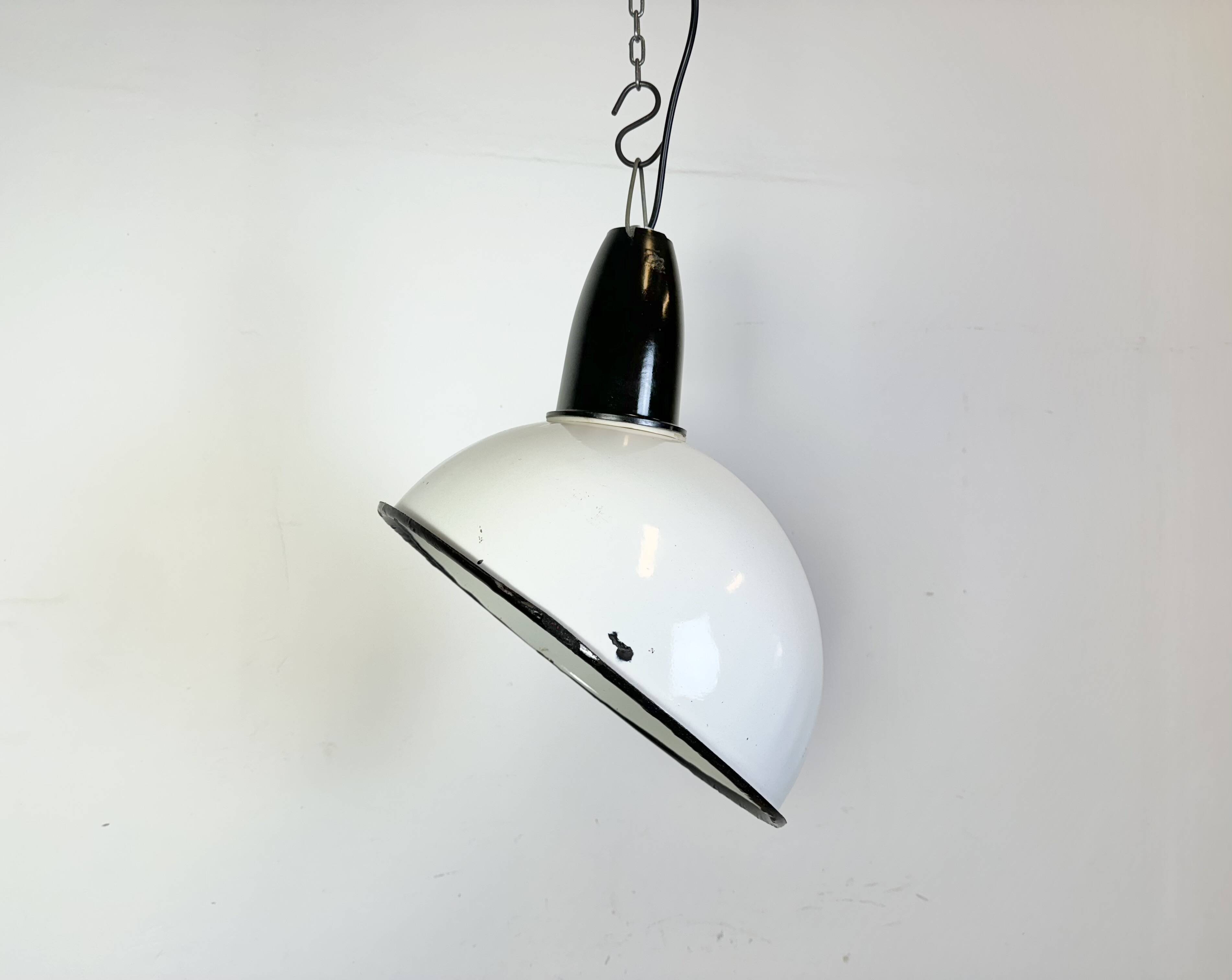 Industrial Soviet White Enamel Pendant Lamp, 1960s