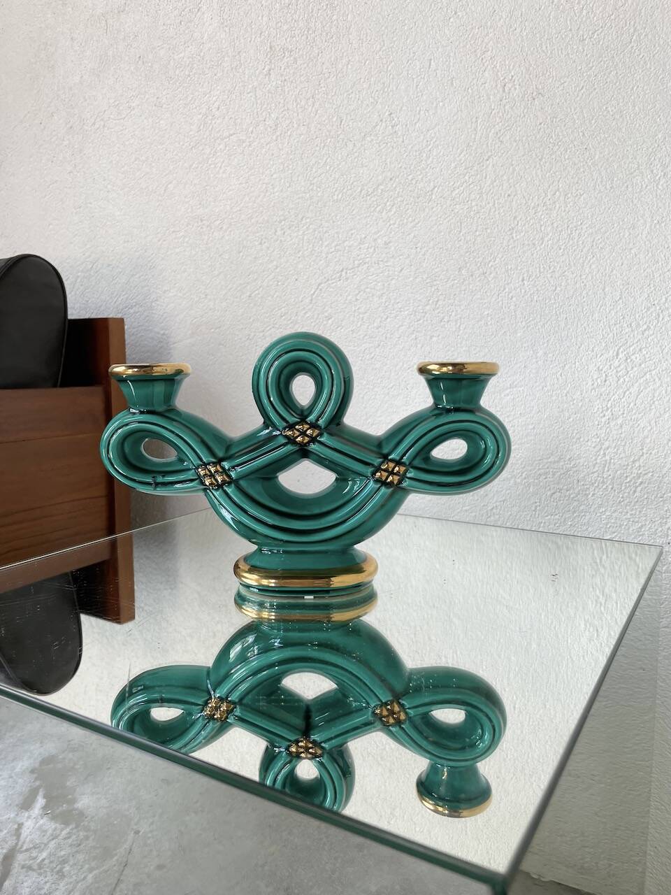 Vallauris green ceramic candle holder
