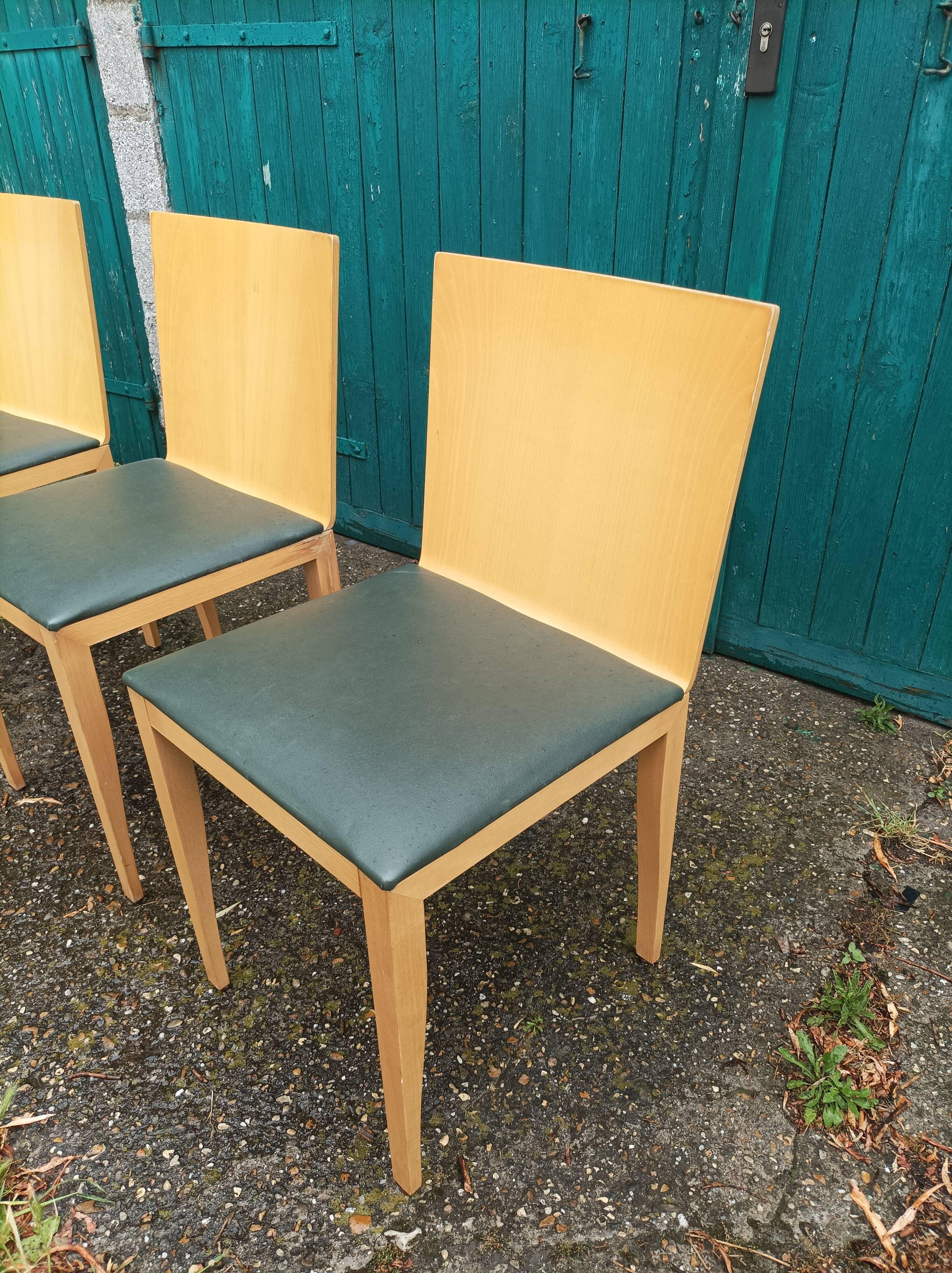6 old wooden chairs skaï imitation leather punt mobles vintage