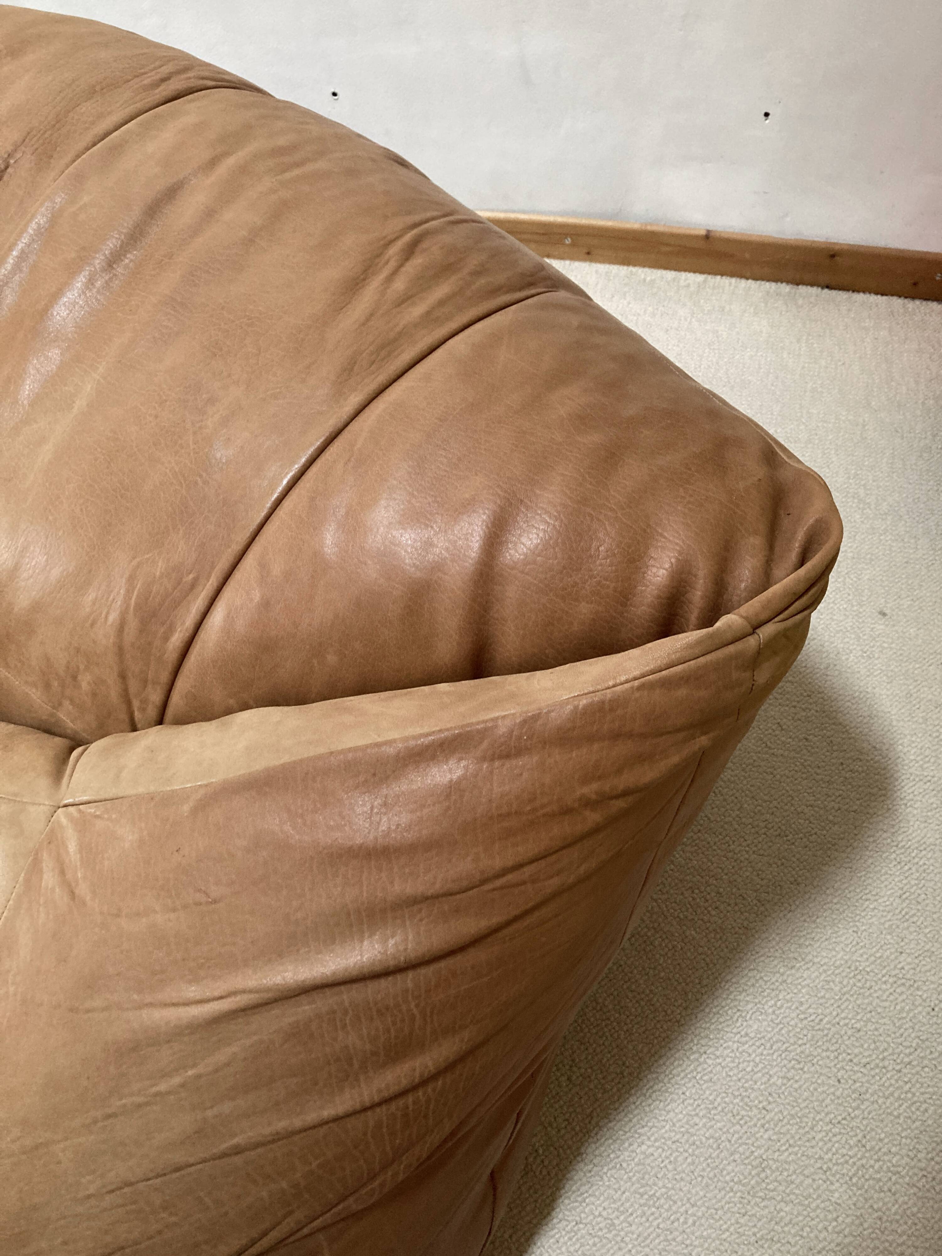 Light leather pouf sofa by Raphael Raffel for Honoré Paris