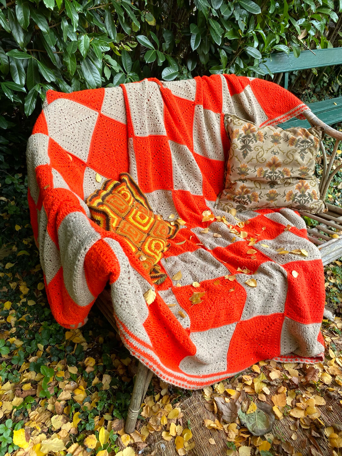 Vintage Granny Square Crochet Wool Throw