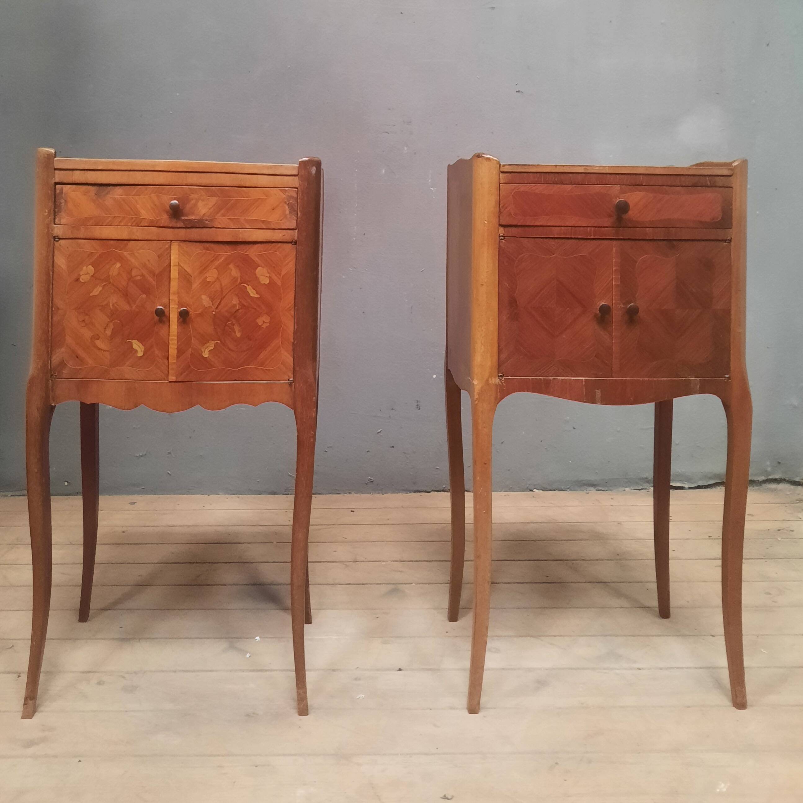2 bedside tables with Louis XV style marquetry doors