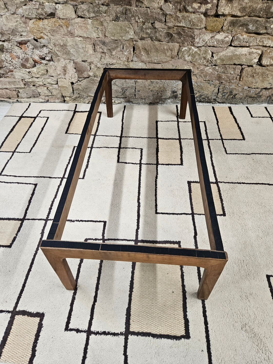 Vintage 1970s smoked glass wood coffee table