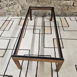 Table basse bois verre fumé vintage 1970"