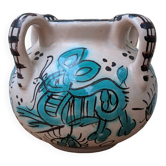 Ancien vase ou pot avec anses motif turquoise Akteja