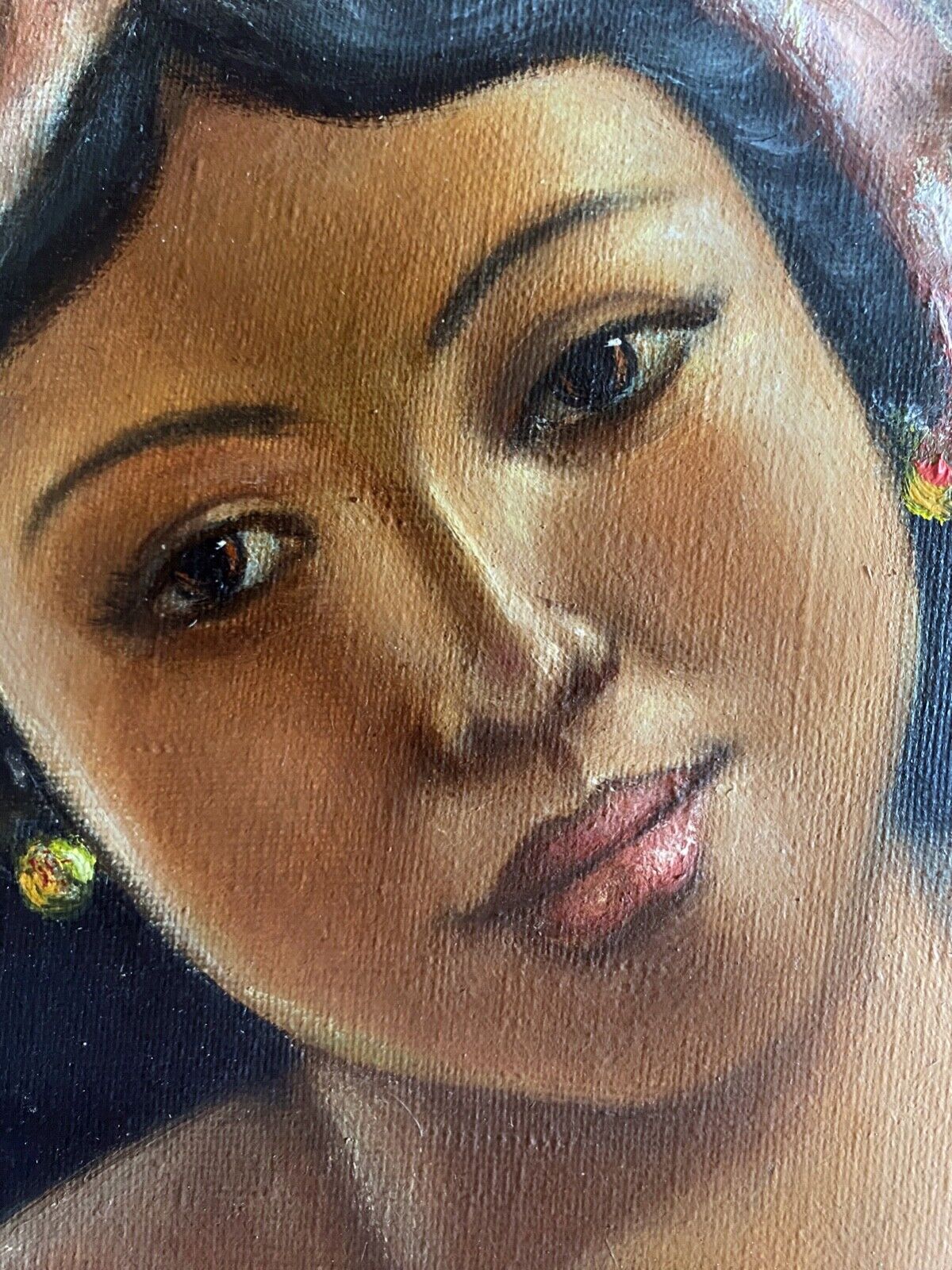 Orientalist painting Bali "Femme dêvetue" signed and dated 1984 with frame