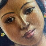Orientalist painting Bali "Femme dêvetue" signed and dated 1984 with frame