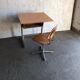 Embru 1960s desk and school chair set in brown wood and grey metal — set of 2