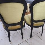 Set of 2 vintage Louis XV style chairs – Green velvet & black wood