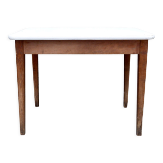 Bureau ou petite table de ferme bois brut et plateau blanc