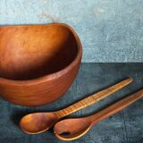 Teak bowl and its matching salad cutlery