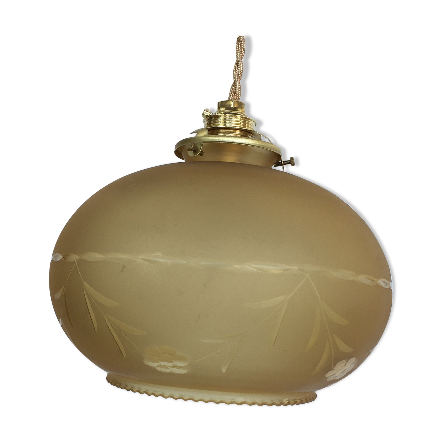 Vintage hanging lamp in frosted glass and floral prints