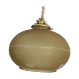 Vintage hanging lamp in frosted glass and floral prints