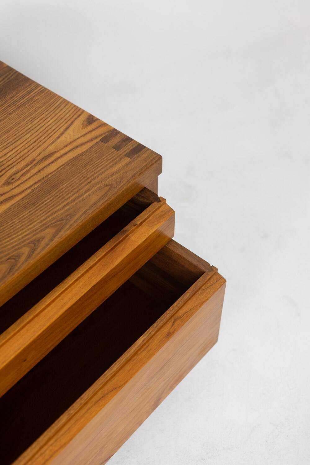 Pierre Chapo. Low chest of drawers in blond elm. Circa 1970.