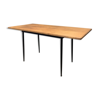 Vintage table oak and metal feet compass