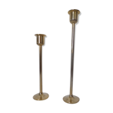 Duo of minimalist gold-plated candle holders