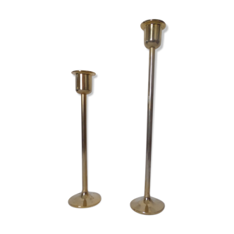 Duo of minimalist gold-plated candle holders
