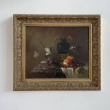 Oil painting, sergei smetanin, still life with marble vase, signed, gilded wood frame, russia